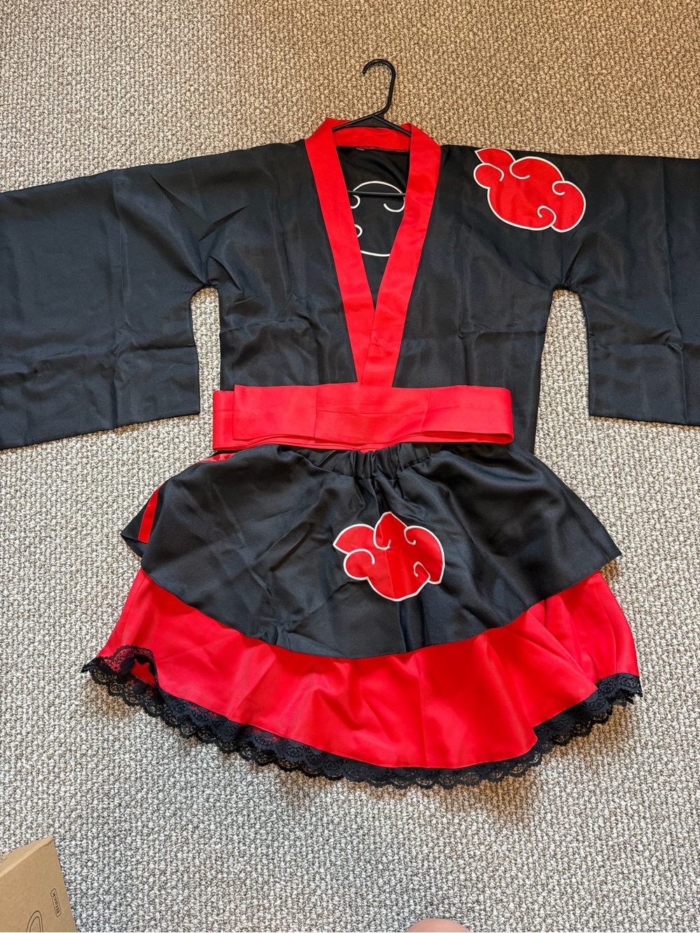 Black and Red Akatsuki cosplay two piece short geisha style robe, belt, & skirt